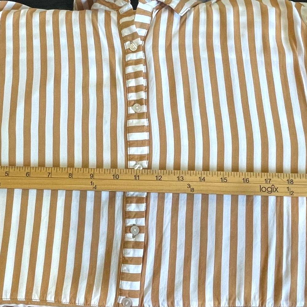 Jane and Delancey Striped Button-Up Shirt in White and Camel - Picture 6 of 7